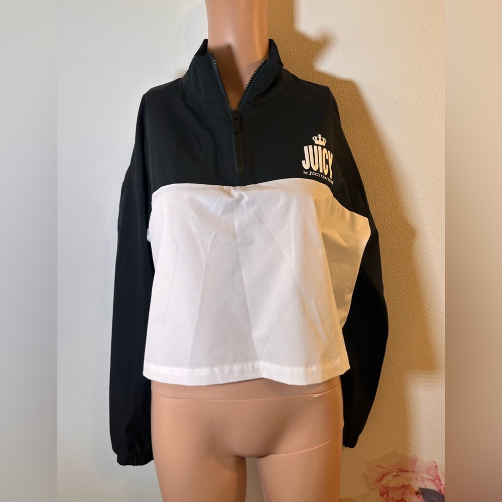 New Juicy Couture cropped jacket windbreaker lightweight black and white zip